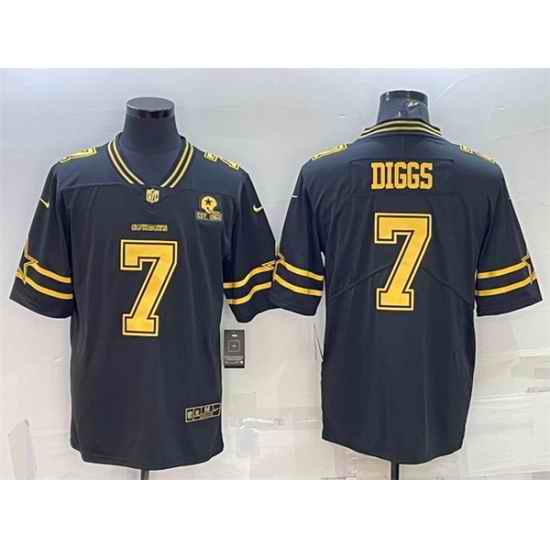 Men Dallas Cowboys 7 Trevon Diggs Black Gold Edition With 1960 Patch Limited Stitched Football Jersey